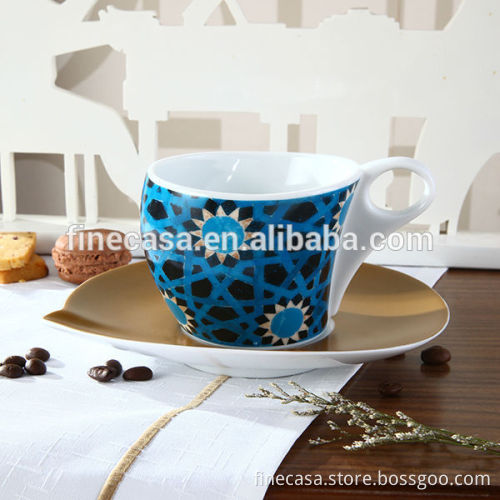 Napoli Gift Collection 100CC Hyper White Porcelain Blue and Black Cup with Coaster of Selcuklu